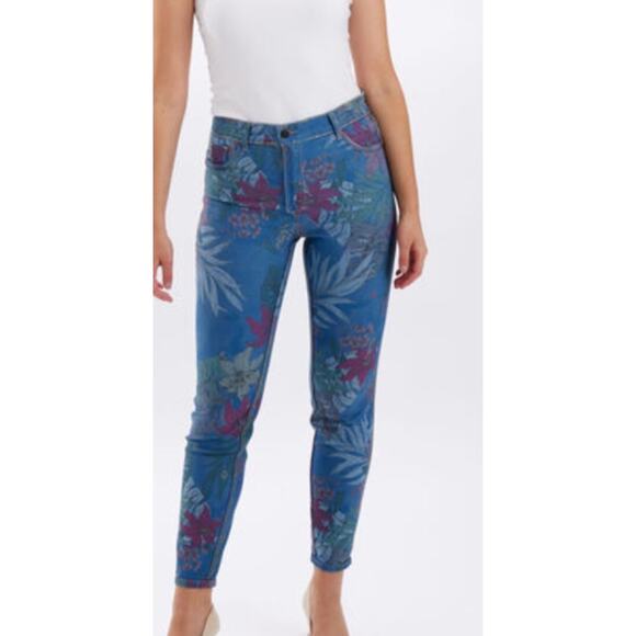 FRANK LYMAN REVERSIBLE DENIM BLUE PINK FLORAL JEAN PANTS XL - Picture 12 of 12